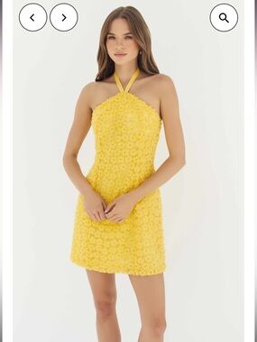 hutch delanie yellow 3d flower tulle halter mini dress size small NEW